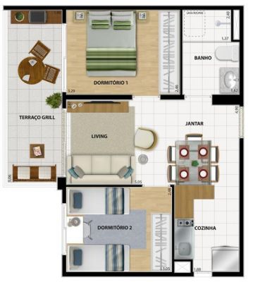 Apartamentos de 2 e 1 dormitórios com TERRAÇO GRILL e vaga de garagem