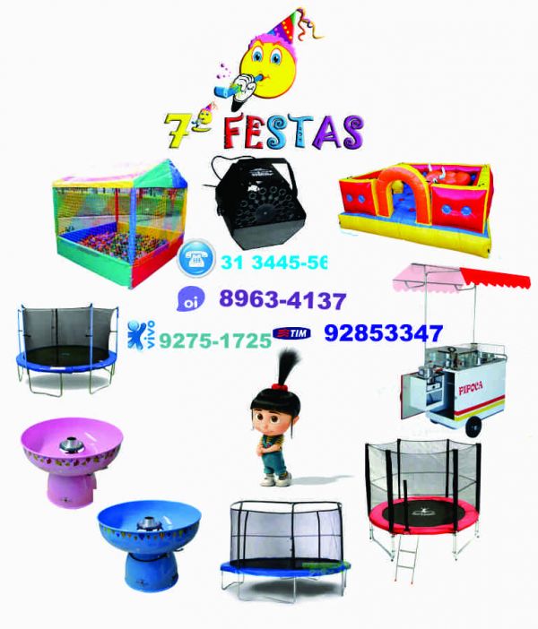 Locação de camas elásticas, piscina de bolinhas, agodão doce, pipoca, bolhas de sabão, pula pula inf