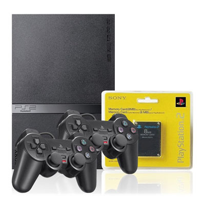 PlayStation 2 Slim Desbloqueado, 2 Controles DualShock Original, 1 Memory Card, 10 Jogos Grátis