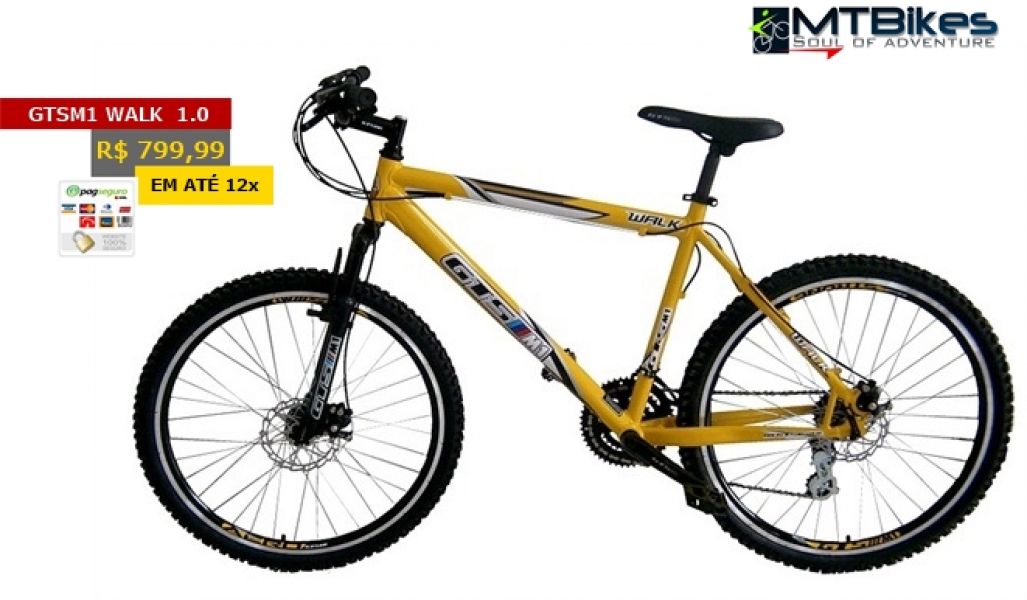 Mountain Bike GTSM1 21V, suspensão dianteira e freios a disco. www.mtbikes.com.br