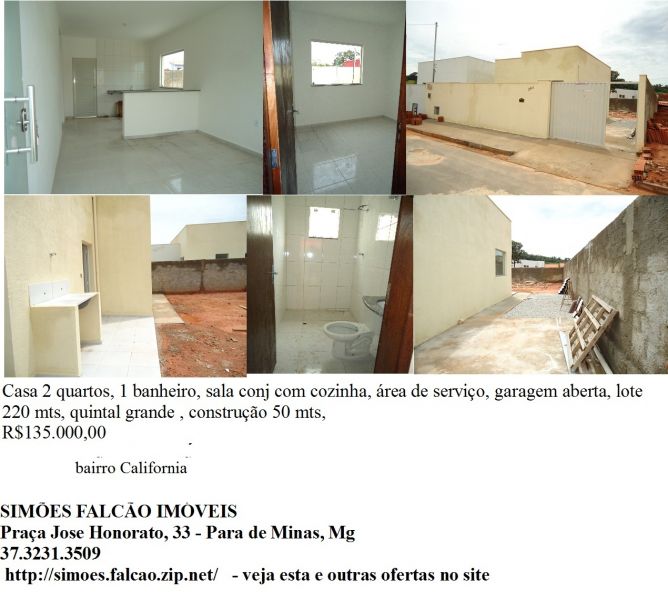 Casa 2 quartos com quintal em para de minas, mg 