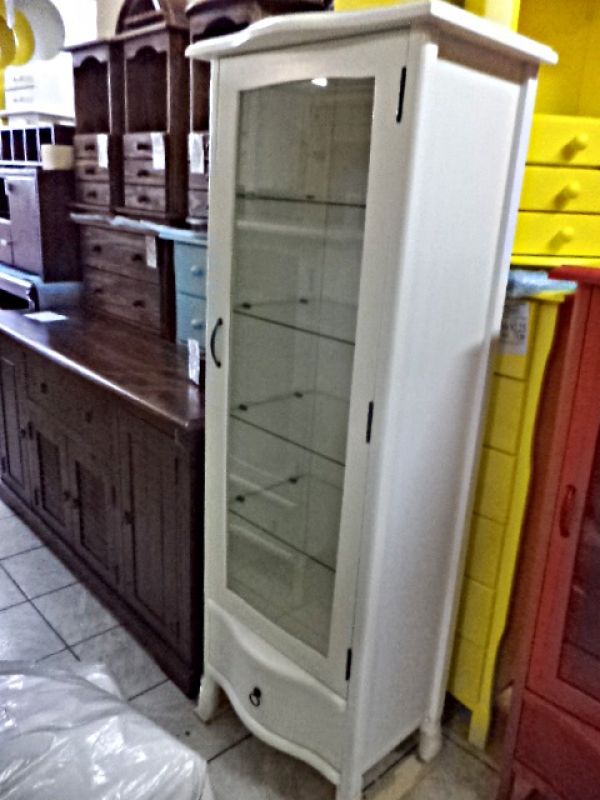 Cristaleira retrô uma porta e uma gaveta - branca