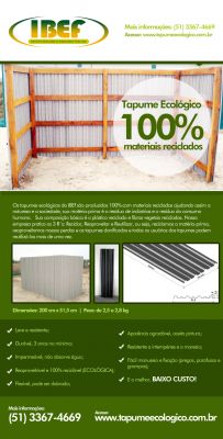 Tapume ecologico para fechamento de áreas