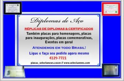 Certificados em metal e placas aço inox para empresas em Diadema-ABC