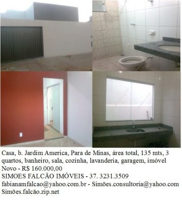 casa em para de minas, mg 3 quartos nova bairro jardim america