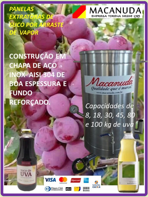 Panela extratora de suco para 100 kg de uva marca Macanuda
