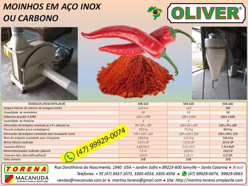 Moinhos Oliver para farinha de pimentas