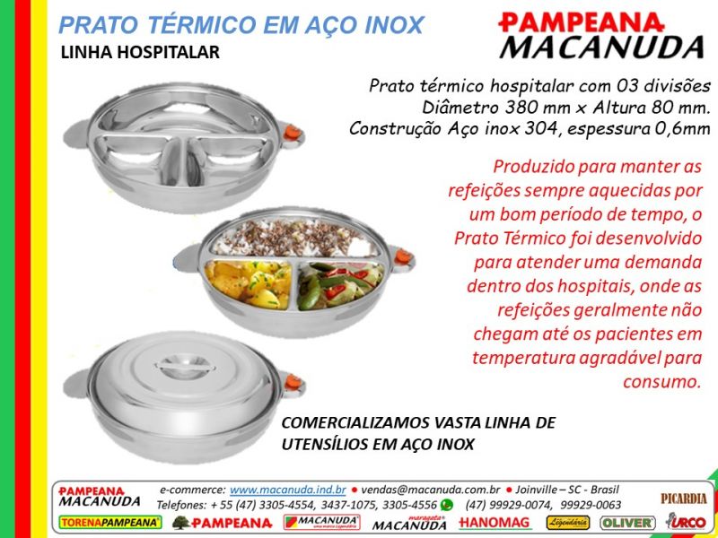 Prato Térmico Hospitalar Aço inox MACANUDA