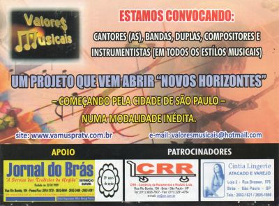 CONVOCAMOS CANTORES, INSTRUMENTISTAS, BANDAS, GRUPOS DE SAMBA, COMPOSITORES
