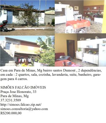 casa 2 pavimentos em para de minas, mg b. santos dumont