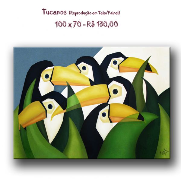 Quadro Decorativo / Painel / Gravura Em Tecido / Cubismo/ Tucanos 100x70