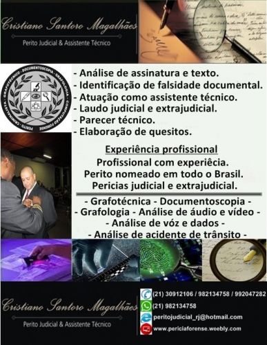 Cristiano Santoro Perito Judicial Grafotécnico & Analise de audia e video - RJ, SP, DF, ES, MG