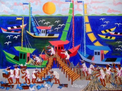 AECIO TEMA A CHEGADA DOS PESCADORES MEDIDA 50X70 A VENDA COM AJUR SP 