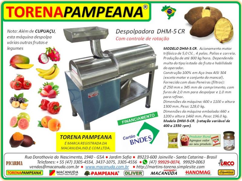 Máquina de polpas de frutas TORENA PAMPEANA