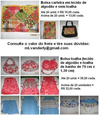 Bolsas carteiras e toalhas. Melhores preços!