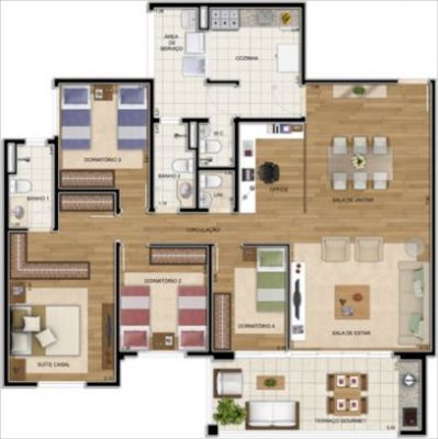 Quinta do Horto Residence Village Apartamentos: 3 e 4 dormitórios (1 suíte) - 105 e 130m² privativos