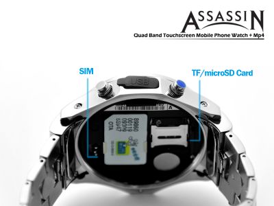 Relogio Celular Assassin - Quad Band Touchscreen Mp3/mp4 Fm