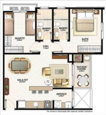 Apartamento 2 dormitórios / suíte, churrasqueira na sacada e garagem