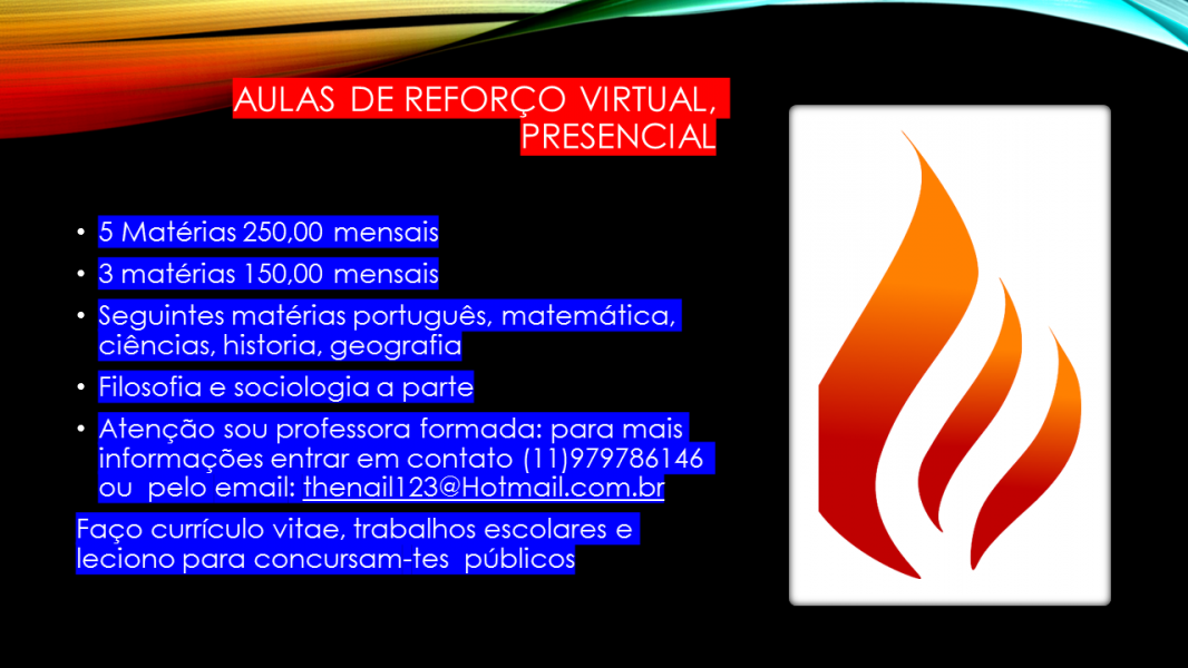 Aulas de reforço escolar 250,00