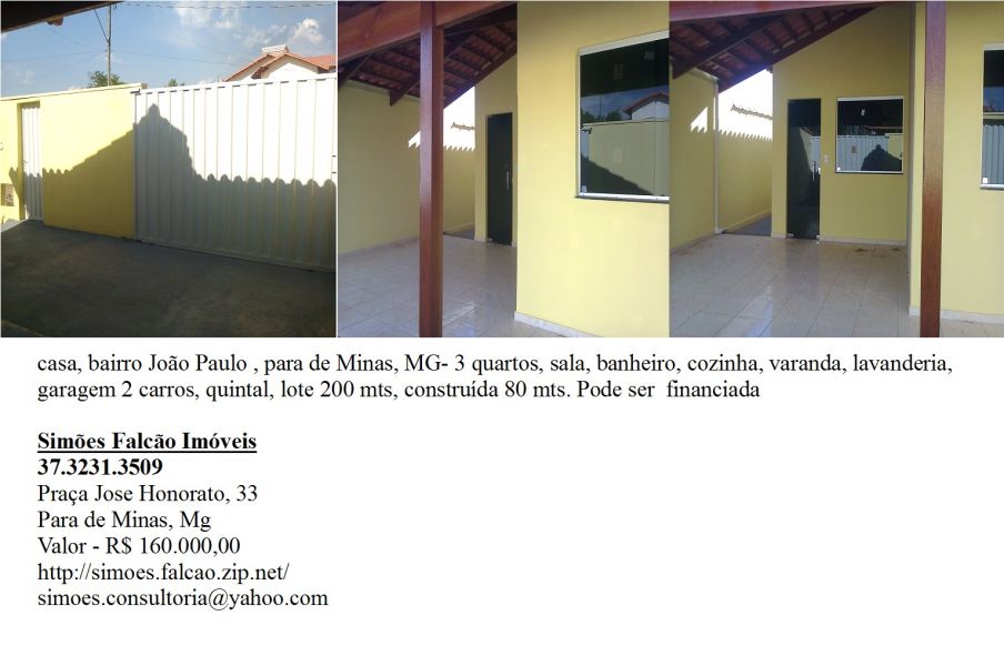Casa 3 quartos bairro Joso paulo , para de Minas, Mg