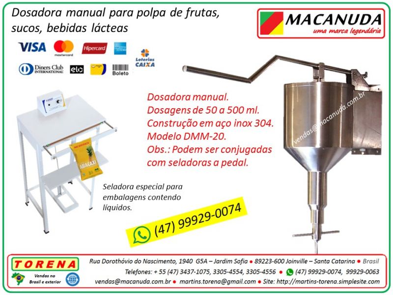 Dosador envasador para polpa de frutas marca Macanuda