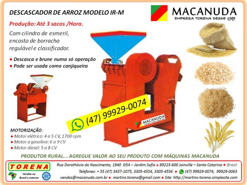 Descascar Arroz máquinas industriais marca MACANUDA