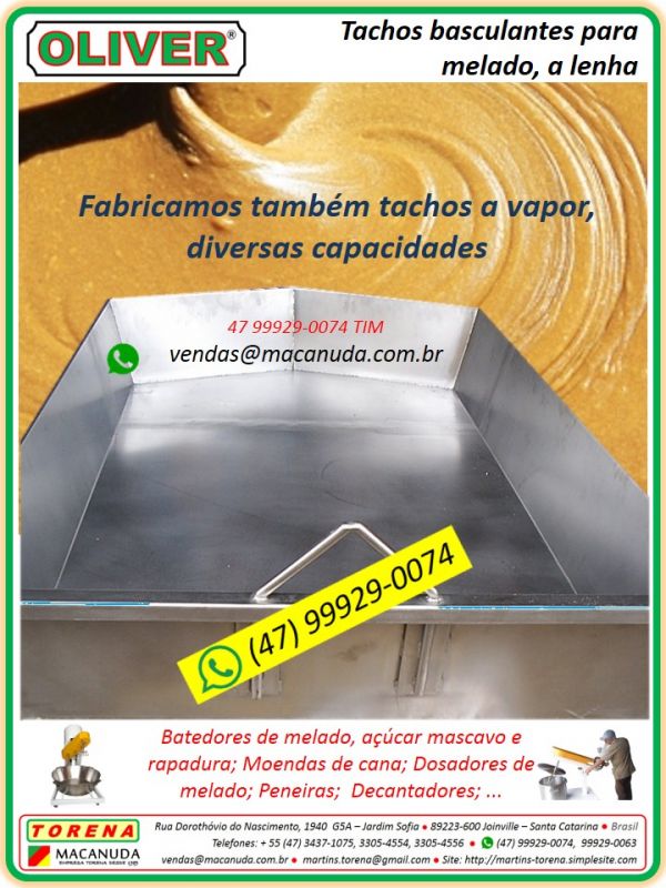 Tachos Oliver para melado, aquecimento a lenha 