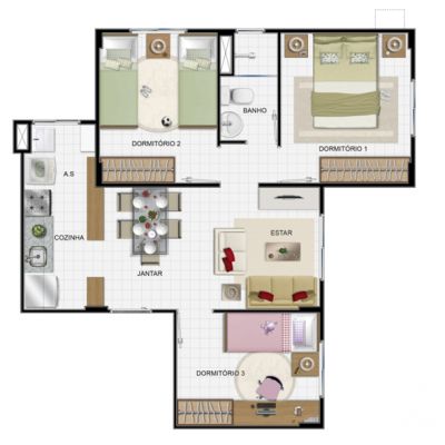 Apto 03 dormitorios - Messejana