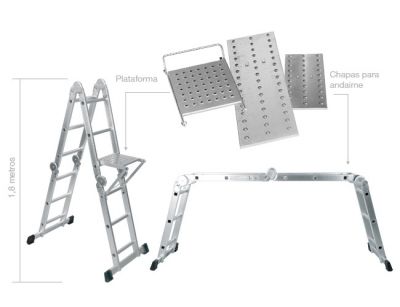 ESCADA MULTIUSO SUPER LADDER + LUMINÁRIA DOT IT PRATA