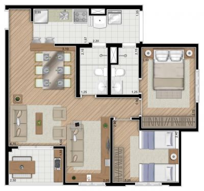 torre Orquídea,  71 m² , unidade 104