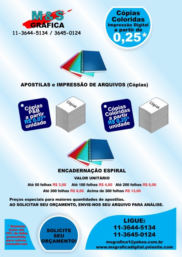 Apostilas Apostila impressas qualidade digital P&B ou Color Osasco Lapa Pirituba Vila Olímpia Itaim