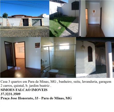 casa em Para de Minas, MG 3 quartos, quintal 