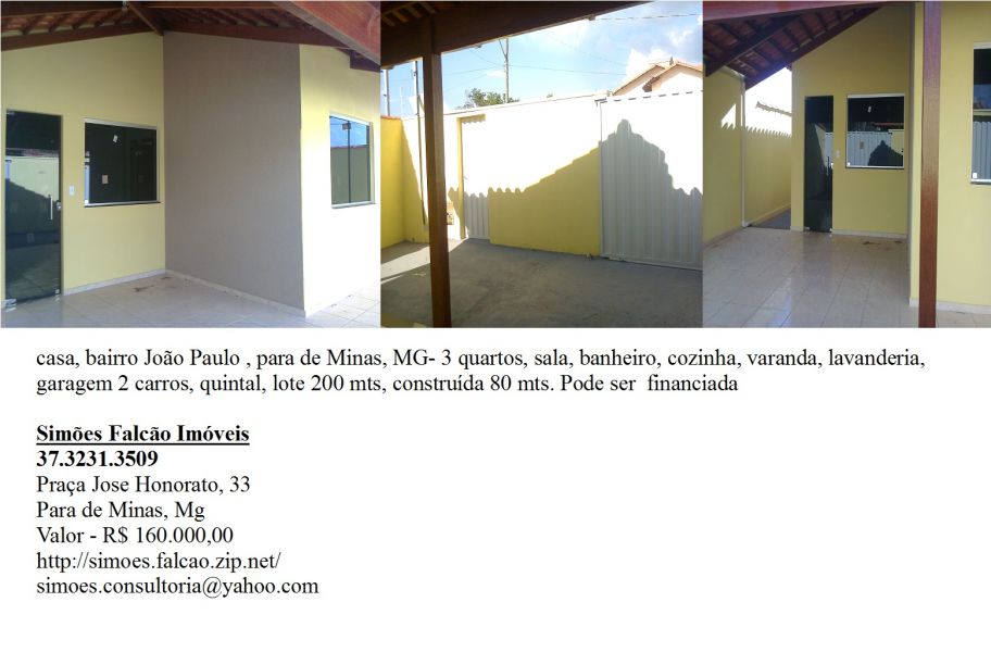 Casa 3 quartos bairro Joso paulo , para de Minas, Mg