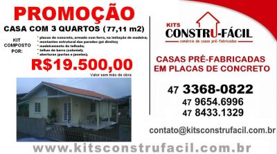 Kit de casa pré fabricada em Placas de Concreto com 50,44 m2 (2 quartos) R$19.500,00