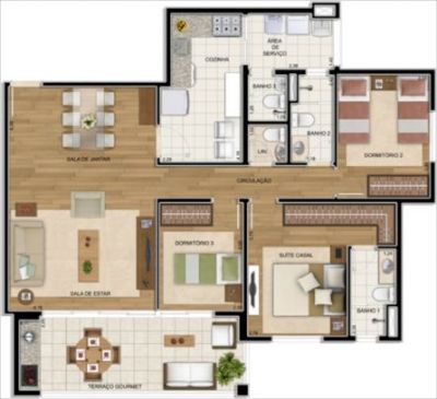 Quinta do Horto Residence Village Apartamentos: 3 e 4 dormitórios (1 suíte) - 105 e 130m² privativos