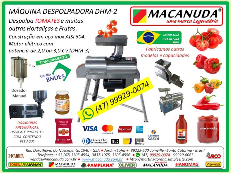 Máquina de tomate que separa semente e pele da polpa