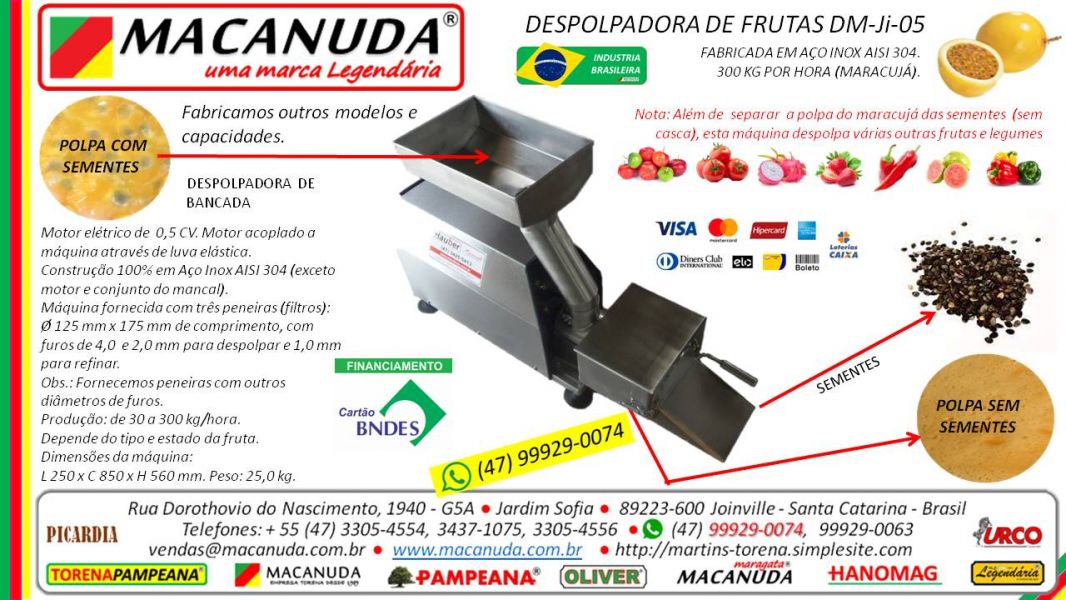 Extratora de polpa de frutas despolpadoras MACANUDA