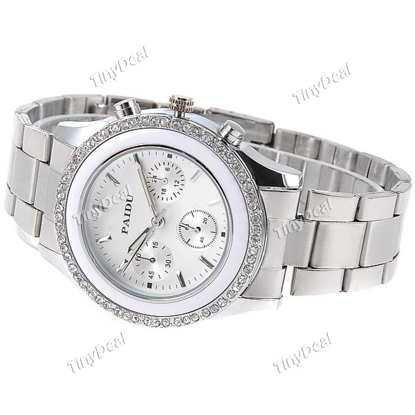    Moda Rodada Caso Quartz Relógio de pulso analógico Relógio com Aço Inoxidável & Pedrinhas para me