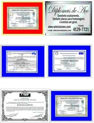 Diplomas e certificados em metal, aço inox e escovado