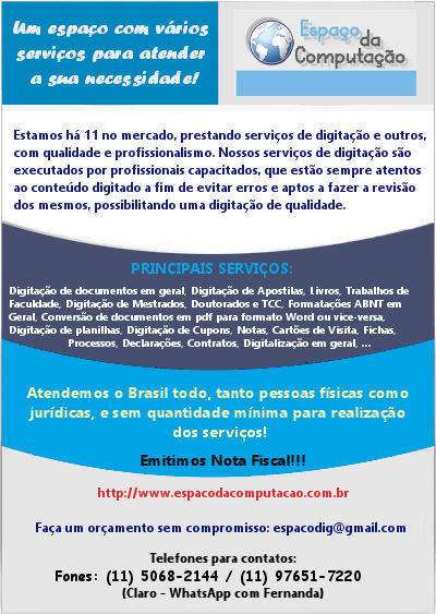 Serviços de digitação e digitalização em São Paulo / Ipiranga e também para o Brasil todo
