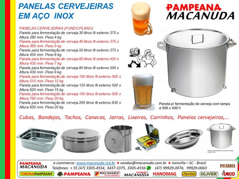 Panelas Cervejeiras em Aço Inox MACANUDA
