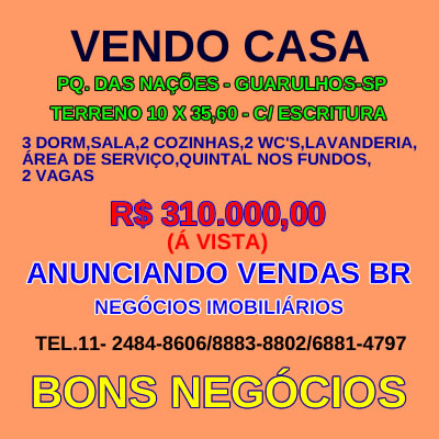 VENDO CASA - JD. ANSALCA - GUARULHOS-SP