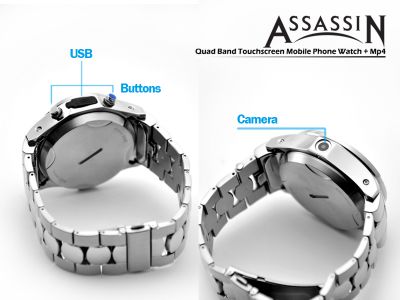 Relogio Celular Assassin - Quad Band Touchscreen Mp3/mp4 Fm