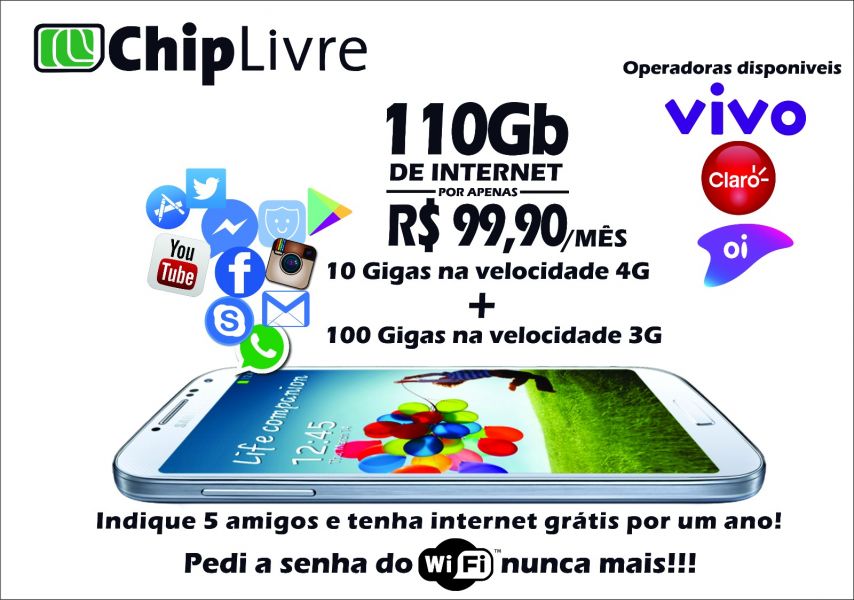 Com 5 indicados ativos a Chiplivre garante  Internet Grátis por 1 ano!!! 