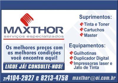 MAXTHOR TÈCNOLOGIA TINTA E MASTER E SUPRIMENTOS E ASSISTENCIA TÈCNICA.