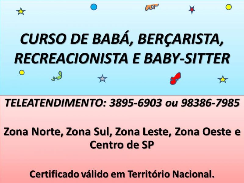 Curso de baba e bercarista zona norte e sul de sp ao lado metro