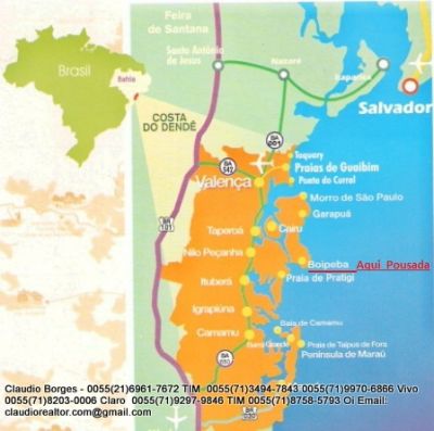 Pousada a venda na Bahia, ilha de Boipeba, Cairú, praia de Morere.