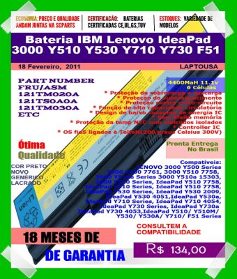 6 Cell Bateria Note IBM IdeaPad 3000 Y510 Y530 Y710 Y730 F51