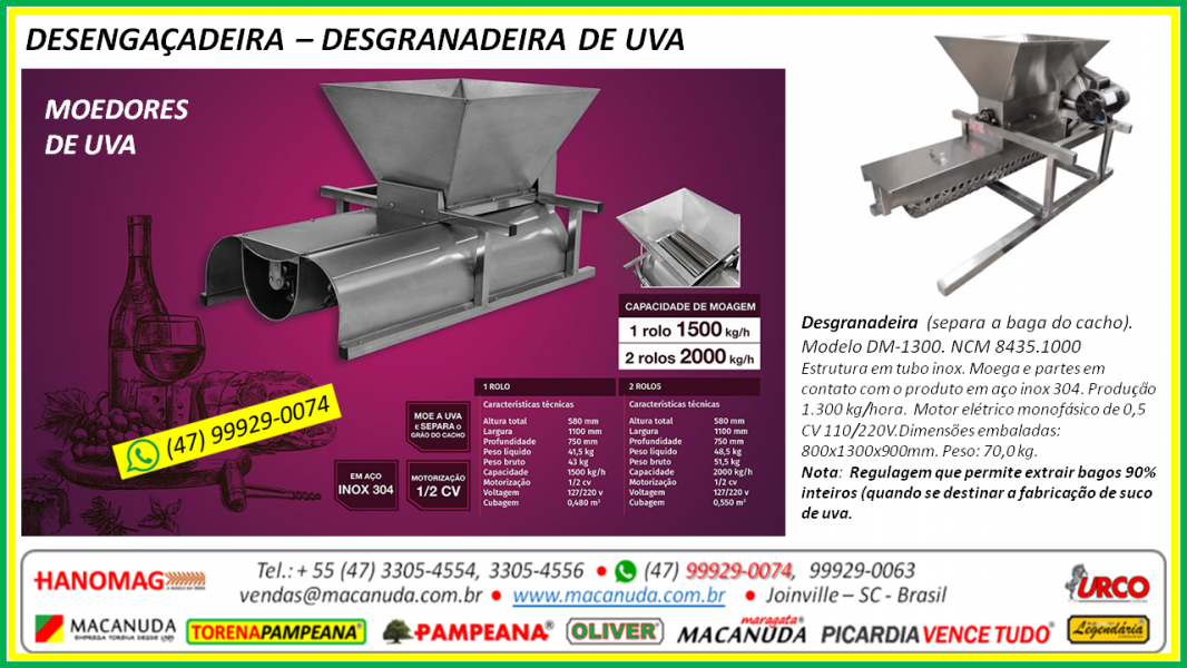 Desgranadeira de Uva MACANUDA Vendas no Estado do RIO
