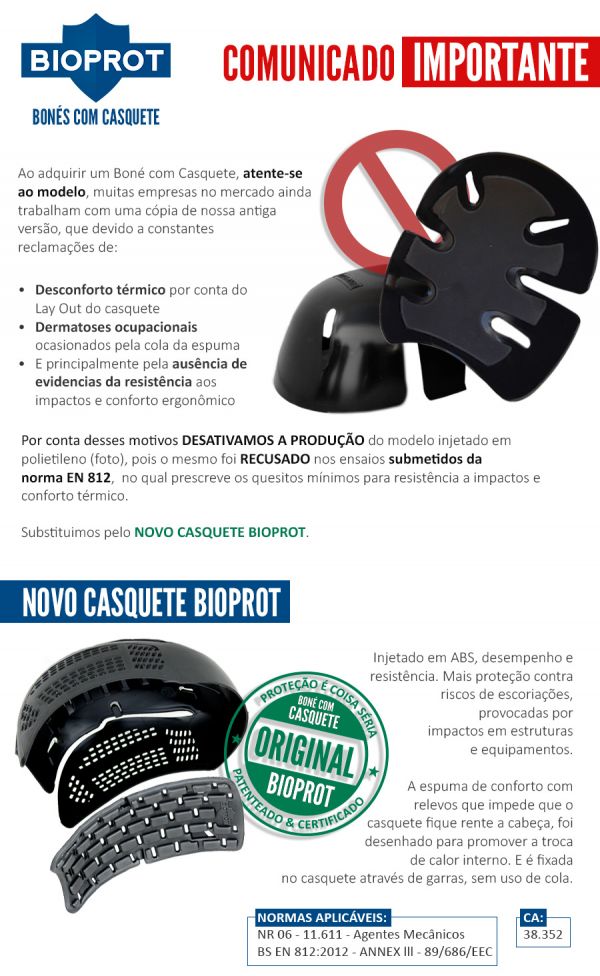 BONÉ COM CASQUETE – PRIME  -  C.A. – 38.352 - NORMA - EN812